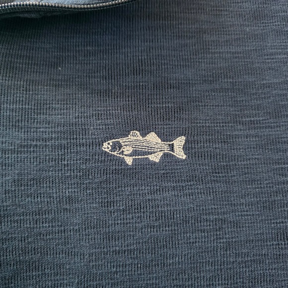 Orvis Mens XL Navy Blue Textured Quarter Zip Pullover Sweater Fish Logo - Picture 4 of 8